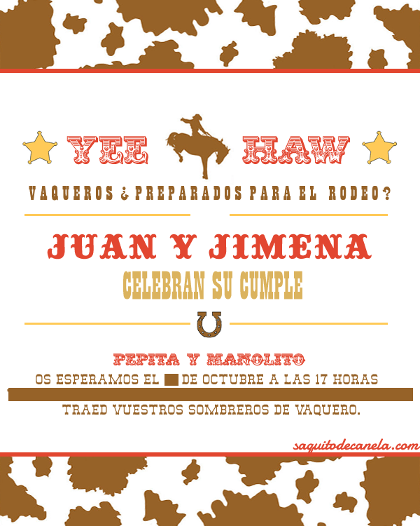 Invitación cumpleaños vaquero